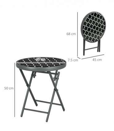 Outsunny Round Folding Side Table w/ Imitation Marble Glass Top, Black & White