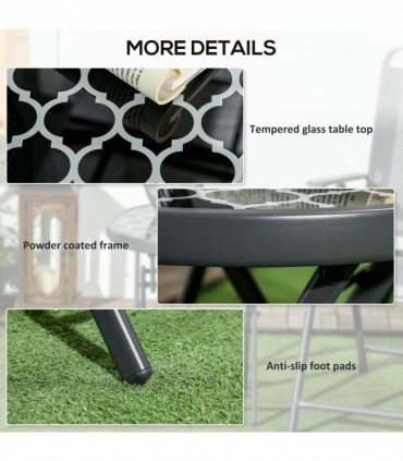 Outsunny Round Folding Side Table w/ Imitation Marble Glass Top, Black & White