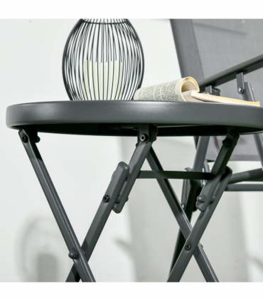 Outsunny Round Folding Side Table w/ Imitation Marble Glass Top, Black & White