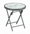 Outsunny Round Folding Side Table w/ Imitation Marble Glass Top, White