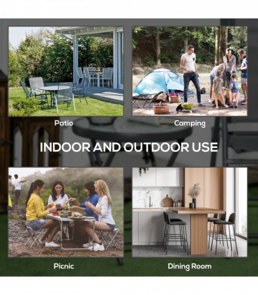 Outsunny Round Folding Side Table w/ Imitation Marble Glass Top, White