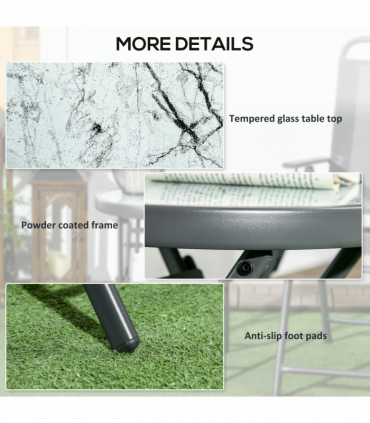 Outsunny Round Folding Side Table w/ Imitation Marble Glass Top, White