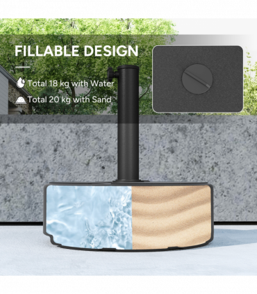 Outsunny Round Garden Parasol Base, Sand/Water Filled Parasol Stand, Black