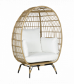 Outsunny Round PE Rattan Outdoor Egg Chair w/ Padded Cushions for Garden, Khaki
