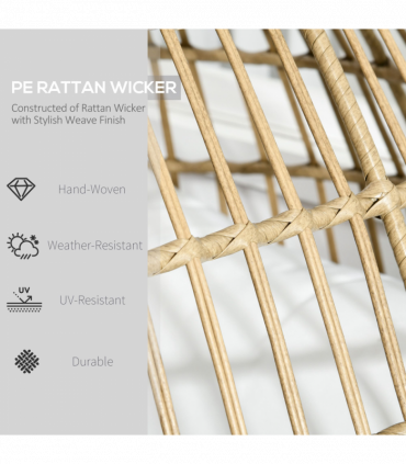 Outsunny Round PE Rattan Outdoor Egg Chair w/ Padded Cushions for Garden, Khaki