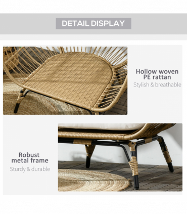 Outsunny Round PE Rattan Outdoor Egg Chair w/ Padded Cushions for Garden, Khaki