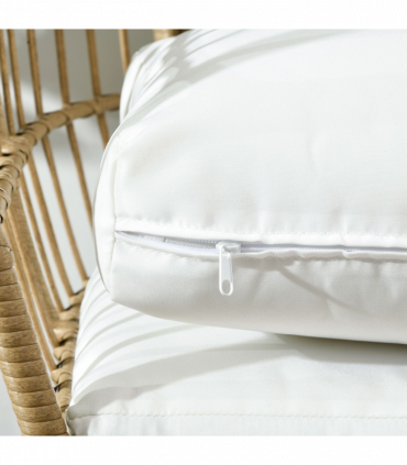 Outsunny Round PE Rattan Outdoor Egg Chair w/ Padded Cushions for Garden, Khaki