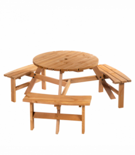 Outsunny Round Table W/3 Attached Benches-Fir Wood