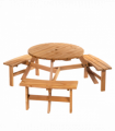 Outsunny Round Table W/3 Attached Benches-Fir Wood