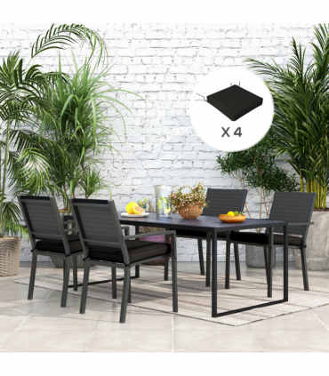 Outsunny Set of 4 Outdoor Seat Cushion with Ties, for Patio Furniture, Black