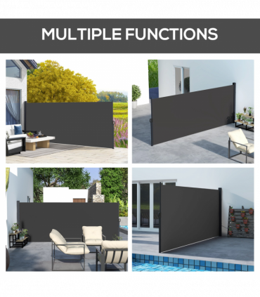 Outsunny Side Awning Retractable, Outdoor Privacy Screen, 400x160cm, Black