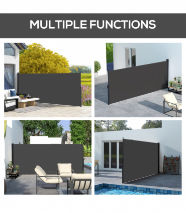 Outsunny Side Awning Retractable, Outdoor Privacy Screen, 400x180cm, Black
