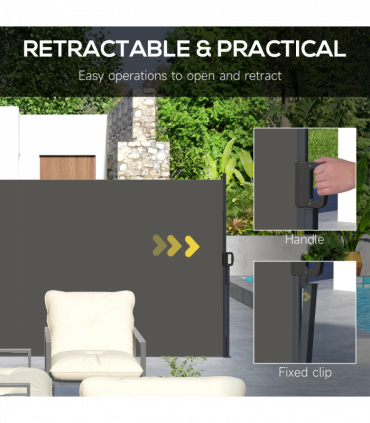 Outsunny Side Awning Retractable, Outdoor Privacy Screen, 400x180cm, Dark Grey