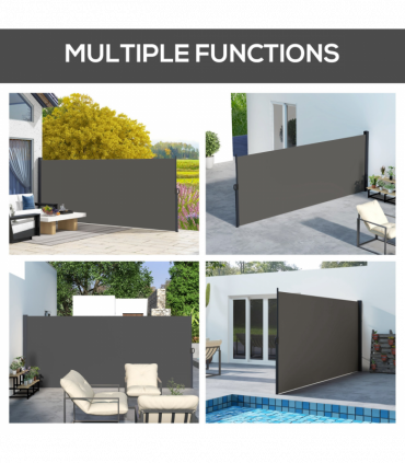 Outsunny Side Awning Retractable, Outdoor Privacy Screen, 400x180cm, Dark Grey