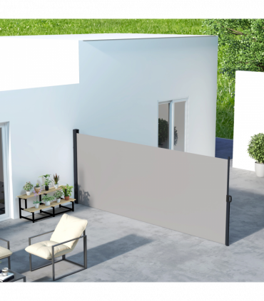 Outsunny Side Awning Retractable, Privacy Screen, 400x180cm, Light Grey