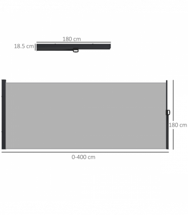 Outsunny Side Awning Retractable, Privacy Screen, 400x180cm, Light Grey