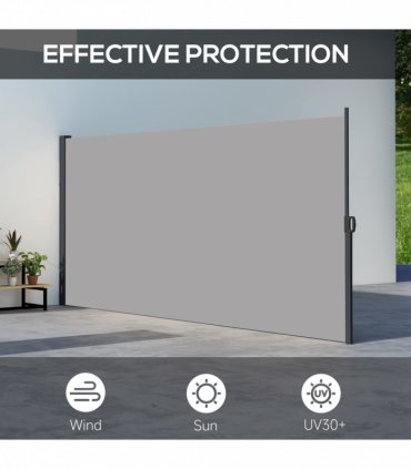 Outsunny Side Awning Retractable, Privacy Screen, 400x180cm, Light Grey