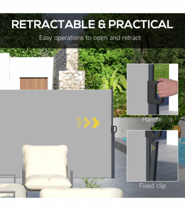 Outsunny Side Awning Retractable, Privacy Screen, 400x180cm, Light Grey