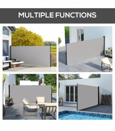 Outsunny Side Awning Retractable, Privacy Screen, 400x180cm, Light Grey