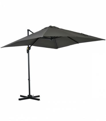 Outsunny Square Cantilever Roma Parasol 360� Rotation w/ Hand Crank, Grey