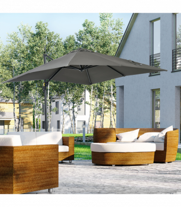 Outsunny Square Cantilever Roma Parasol 360� Rotation w/ Hand Crank, Grey