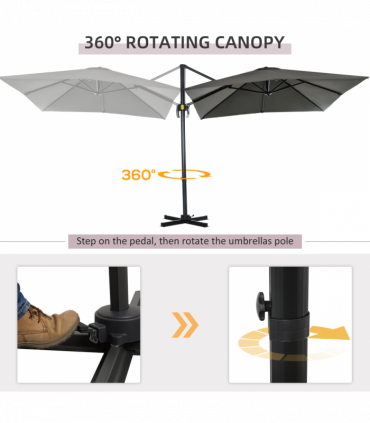 Outsunny Square Cantilever Roma Parasol 360� Rotation w/ Hand Crank, Grey