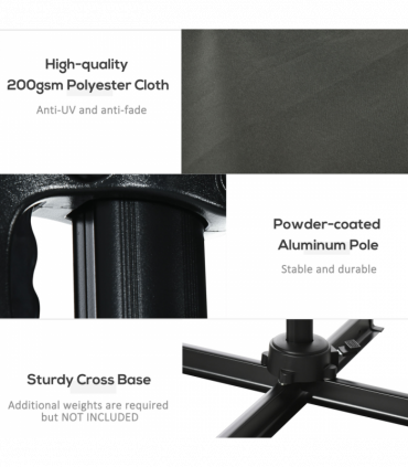 Outsunny Square Cantilever Roma Parasol 360� Rotation w/ Hand Crank, Grey