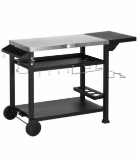 Outsunny Stainless Steel Outdoor Grill Cart with Folding Side table, 2 Wheels