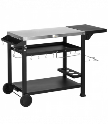 Outsunny Stainless Steel Outdoor Grill Cart with Folding Side table, 2 Wheels