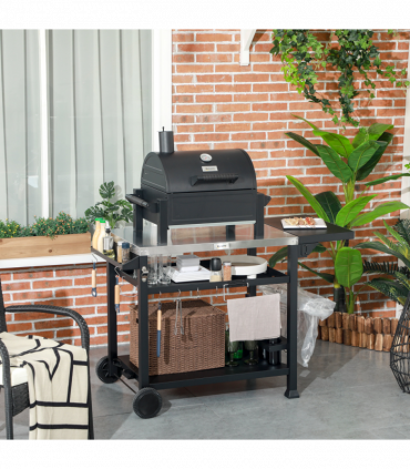 Outsunny Stainless Steel Outdoor Grill Cart with Folding Side table, 2 Wheels