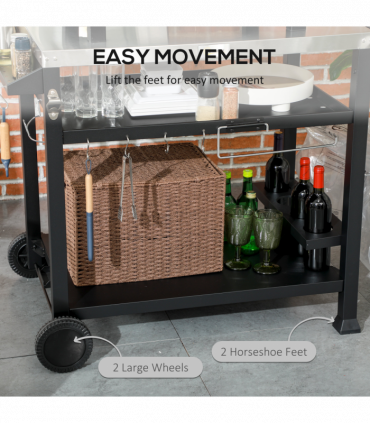 Outsunny Stainless Steel Outdoor Grill Cart with Folding Side table, 2 Wheels