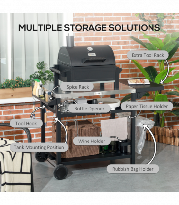 Outsunny Stainless Steel Outdoor Grill Cart with Folding Side table, 2 Wheels