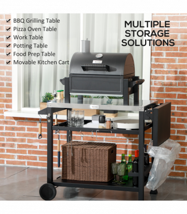 Outsunny Stainless Steel Outdoor Grill Cart with Folding Side table, 2 Wheels