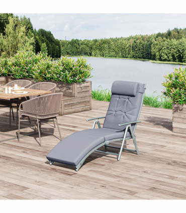 Outsunny Steel Frame Outdoor Garden Padded Sun Lounger w/ Pillow Grey