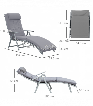 Outsunny Steel Frame Outdoor Garden Padded Sun Lounger w/ Pillow Grey
