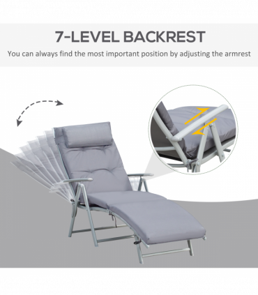 Outsunny Steel Frame Outdoor Garden Padded Sun Lounger w/ Pillow Grey