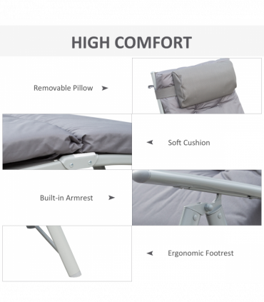 Outsunny Steel Frame Outdoor Garden Padded Sun Lounger w/ Pillow Grey