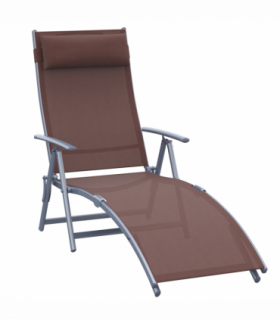 Outsunny Sun Lounger Recliner w/ Pillow Foldable 7 Levels Texteline Brown
