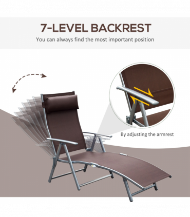 Outsunny Sun Lounger Recliner w/ Pillow Foldable 7 Levels Texteline Brown