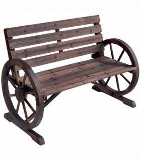 Outsunny Wagon Wheel Wooden Bench-Brown