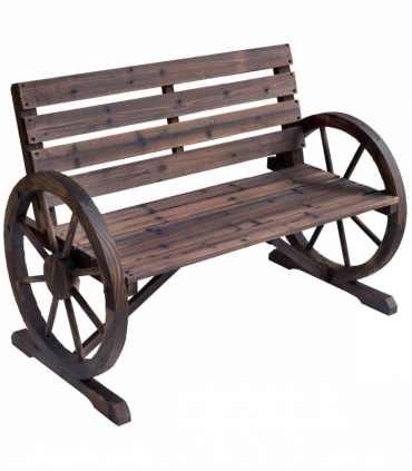 Outsunny Wagon Wheel Wooden Bench-Brown
