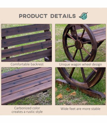 Outsunny Wagon Wheel Wooden Bench-Brown