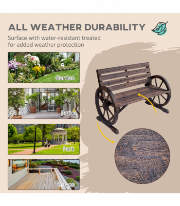 Outsunny Wagon Wheel Wooden Bench-Brown