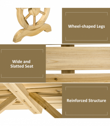 Outsunny Wooden Wheel Bench Rustic Outdoor Patio Garden Seat 2-Person Natural