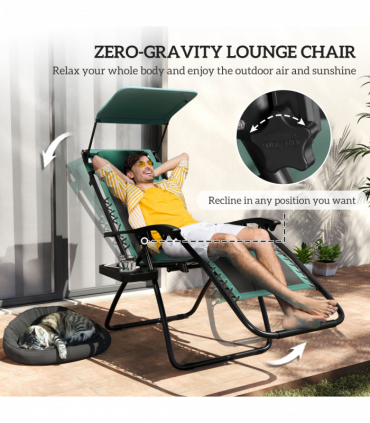Outsunny Zero Gravity Lounger Chair, Folding Reclining Chair, Green