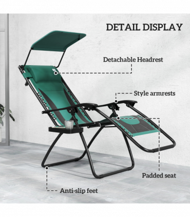 Outsunny Zero Gravity Lounger Chair, Folding Reclining Chair, Green