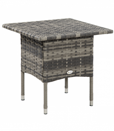 PE Rattan Outdoor Coffee Table, Rattan Side Table for Patio, Garden, Mixed Grey