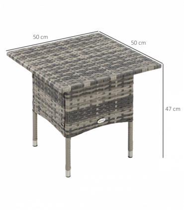 PE Rattan Outdoor Coffee Table, Rattan Side Table for Patio, Garden, Mixed Grey