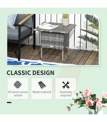 PE Rattan Outdoor Coffee Table, Rattan Side Table for Patio, Garden, Mixed Grey