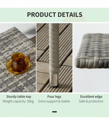 PE Rattan Outdoor Coffee Table, Rattan Side Table for Patio, Garden, Mixed Grey